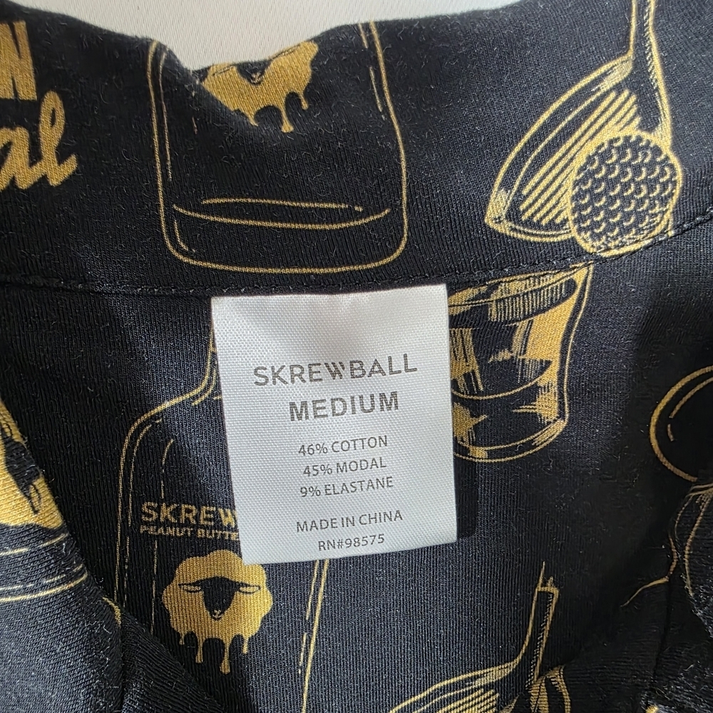 Skrewball Whiskey Men’s Button Up Shirt Medium Black Gold Graphic Stretch Casual - Picture 4 of 6